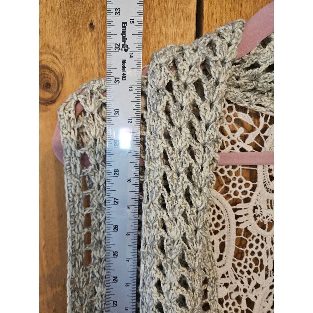 Blu Pepper Crochet Vest M Granola Lagen Lace Medallion Open Front BA3990 #765